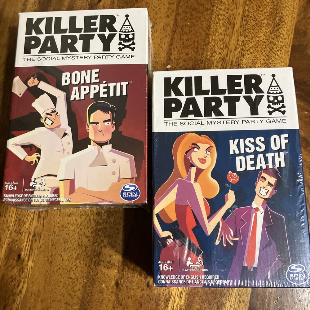 Killer Party Social Mystery Game Lot x2 "KISS OF DEATH"/"BONE APPETIT" Sealed